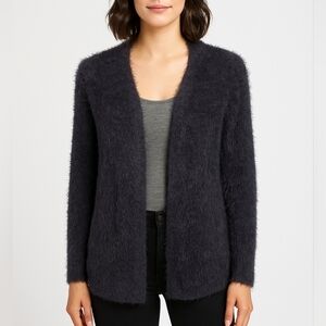 Monk & Lou Black Fuzzy Open-Front Cardigan